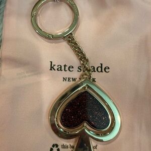 NWT Kate Spade Rose Gold Heart Keychain with Dark Pink Glitter